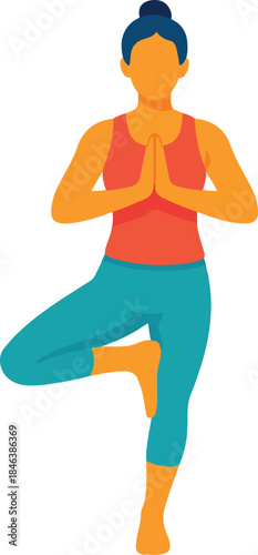 Woman in Tree Pose Yoga Position Flat Illustration