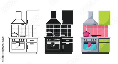 Kitchen appliance icons - Line and glyph solid icon set - Solid icons vector collection - Blue icon set - Icon vector - Flat Design Icon