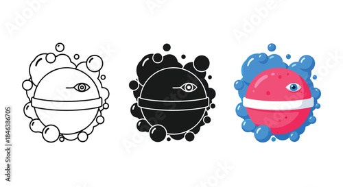 Whimsical planet icons - Line and glyph solid icon set - Solid icons vector collection - Blue icon set - Icon vector - Flat Design Icon