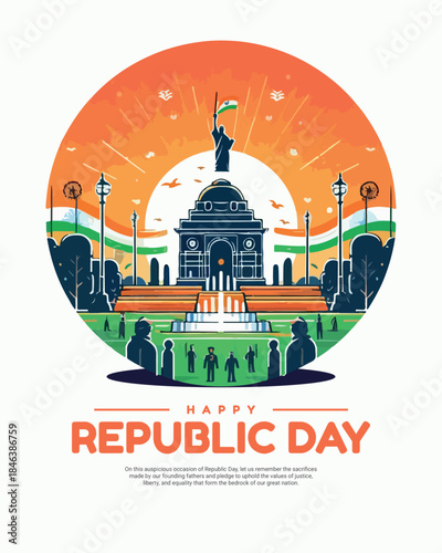 Republic Day of India 26 January Indian Constitution Celebration Illustration