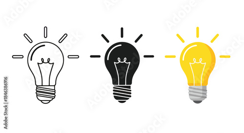 Light bulb icon set - Line and glyph solid icon set - Solid icons vector collection - Blue icon set - Icon vector - Flat Design Icon