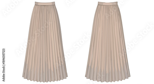 Elegant pleated skirt with delicate folds presented from front and back views, showcasing fashion and design artistry