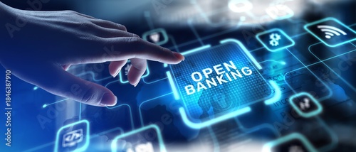 Open Banking Enabling Secure Financial Transactions and Data Sharing, projection on a virtual screen, Business and Technology Concept.