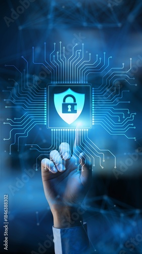 Cyber Security Safeguarding Digital Assets and Preventing Threats Technology Concept Illustrated on Processor.