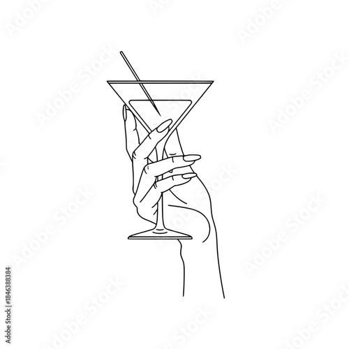 Icon of a beautiful female hand holding a martini glass, representing concepts of elegance and cocktail culture