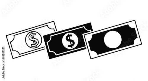 Dollar bill icons - Line and glyph solid icon set - Solid icons vector collection - Blue icon set - Icon vector - Flat Design Icon