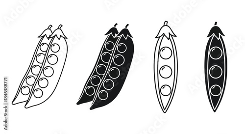 Pea pod icon set - Line and glyph solid icon set - Solid icons vector collection - Blue icon set - Icon vector - Flat Design Icon