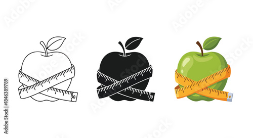 Health and fitness apple icons - Line and glyph solid icon set - Solid icons vector collection - Blue icon set - Icon vector - Flat Design Icon