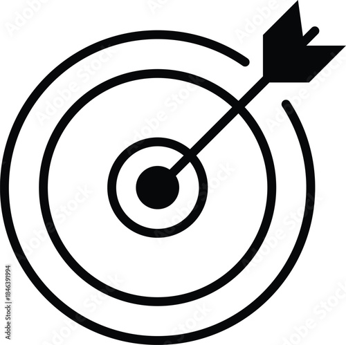 Black outline dartboard with arrow in bullseye target silhouette