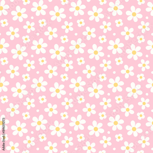 Seamless pattern with daisy flower on pink background