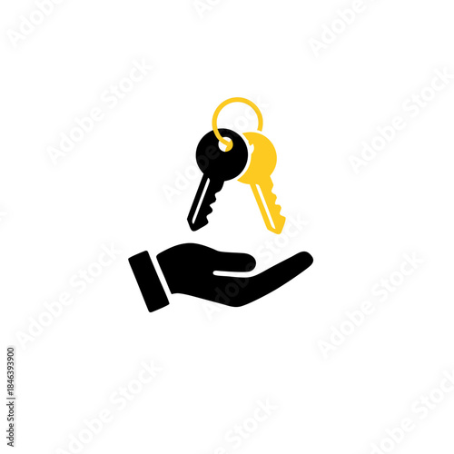 Vector illustration of a hand offering a set of house or car keys, signifying ownership, secure access, property transfer, rental agreement, or important unlock functions