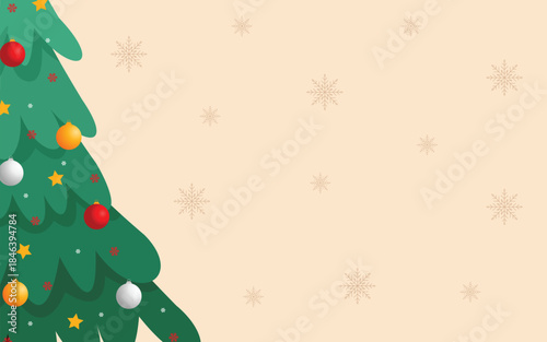 Festive Christmas Tree with Winter Snowflakes Background