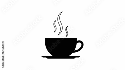 Black Silhouette of a Steaming Coffee Cup on a Saucer.