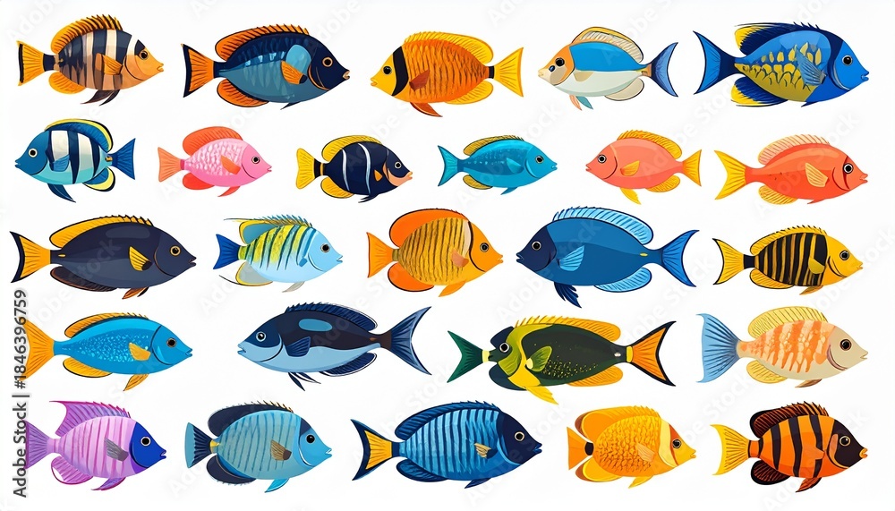 Fototapeta premium Tropical fish collection isolated on white