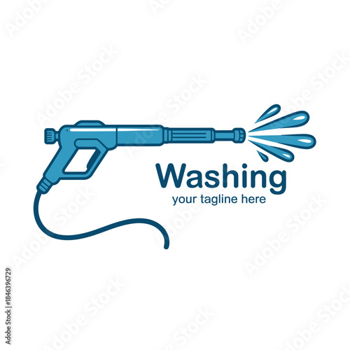 A blue pressure washer sprays water, with the word "Washing" visible.