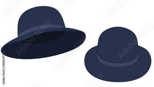 Elegant navy blue sun hats illustration, showcasing two distinct styles for sophisticated sun protection accessories