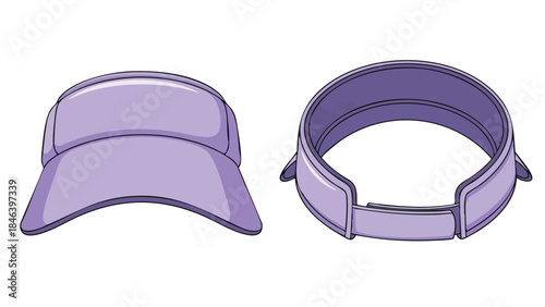 Depiction of a lavender sun visor in two distinct perspectives offering a clear view and stylish presentation of summer accessories