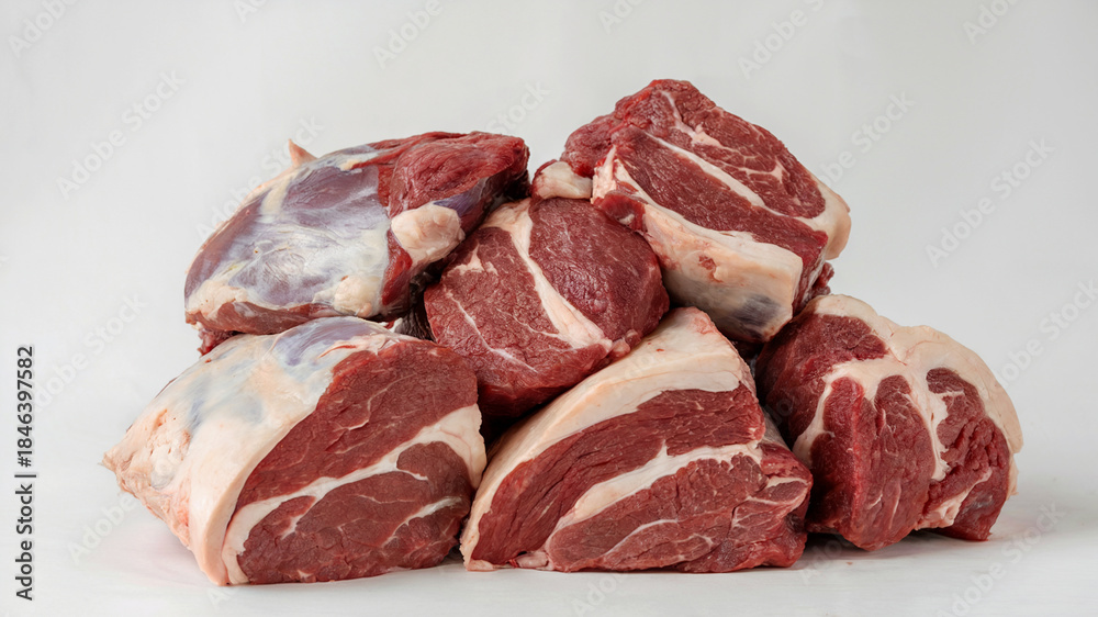 Fototapeta premium Fresh Raw Beef Meat Cuts on White Background