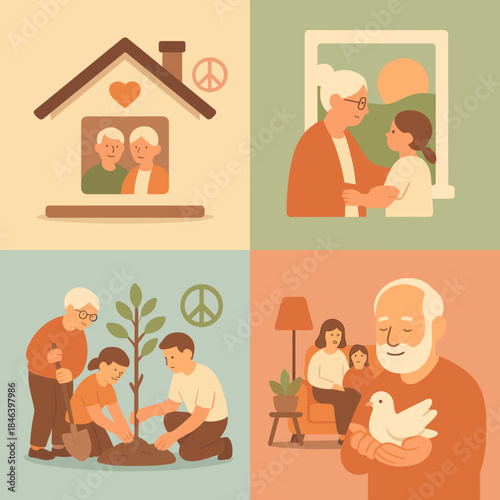 Heartwarming scenes of elderly people with family and nature