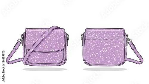 Lilac Crossbody Bag with Speckled Pattern: Front and Back View of a Stylish Accessory for Fashion Design and Retail Marketing