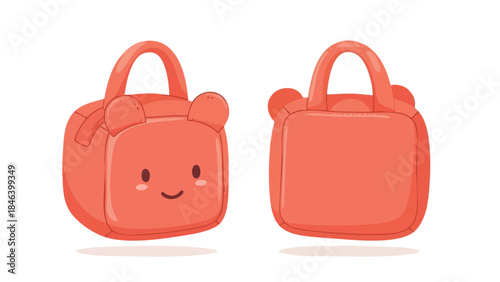 Adorable salmon-colored bear-themed handbag illustration showcasing playful design and charming character a delightful accessory for kids