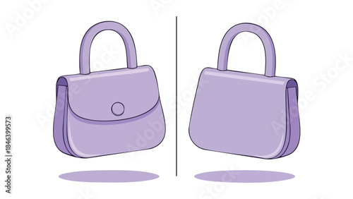Elegant lavender handbags symmetrical illustration, design element for fashion accessories, vintage inspired style, simple pastel color accessory,