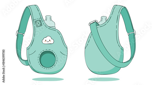 Adorable baby bottle holder with charming cloud embellishment showcasing front and back views against a crisp white background creating a cheerful