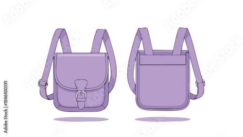 Charming lilac backpack illustration showcasing front and back designs for versatile accessorizing, perfect for fashion and style inspiration