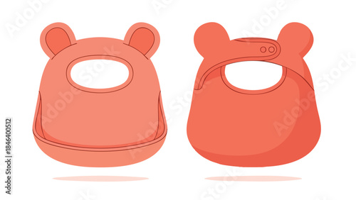 Adorable Salmon-Colored Baby Bibs with Cartoon Bear Ear Design for Mealtime Protection