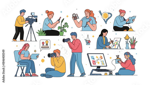 Diverse People Engaged in Creative Hobbies and Digital Content Creation Activities