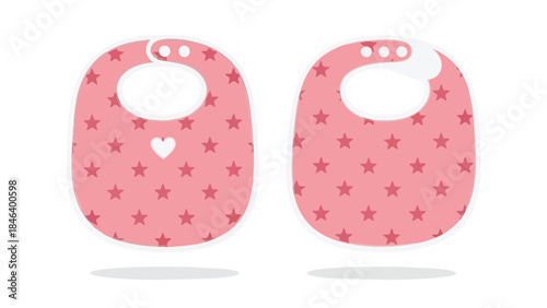 Two adorable pink baby bibs adorned with star patterns, presented in a delightful, charming style perfect for infant and toddler care illustrations