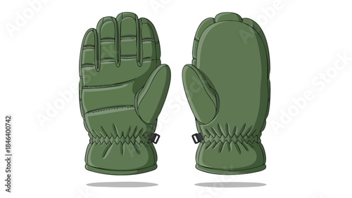 Stylized olive green winter mittens for warmth and protection on snow days and mountain hikes offering comfort and insulation for cold climates
