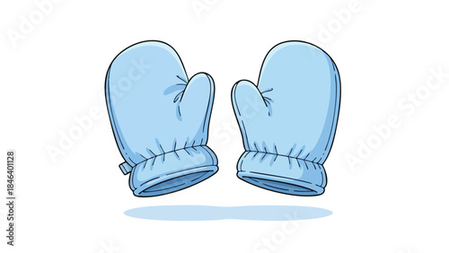 Whimsical pair of light blue mittens evoking warmth protection and winter season apparel perfect for creative illustration projects and designs