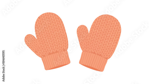 A pair of cozy peach-colored knitted mittens, designed for warmth and comfort during chilly winter days making you look stylish, perfect for cold