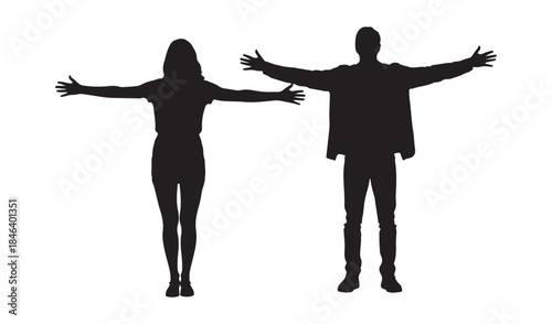 Two people with arms outstretched Vector