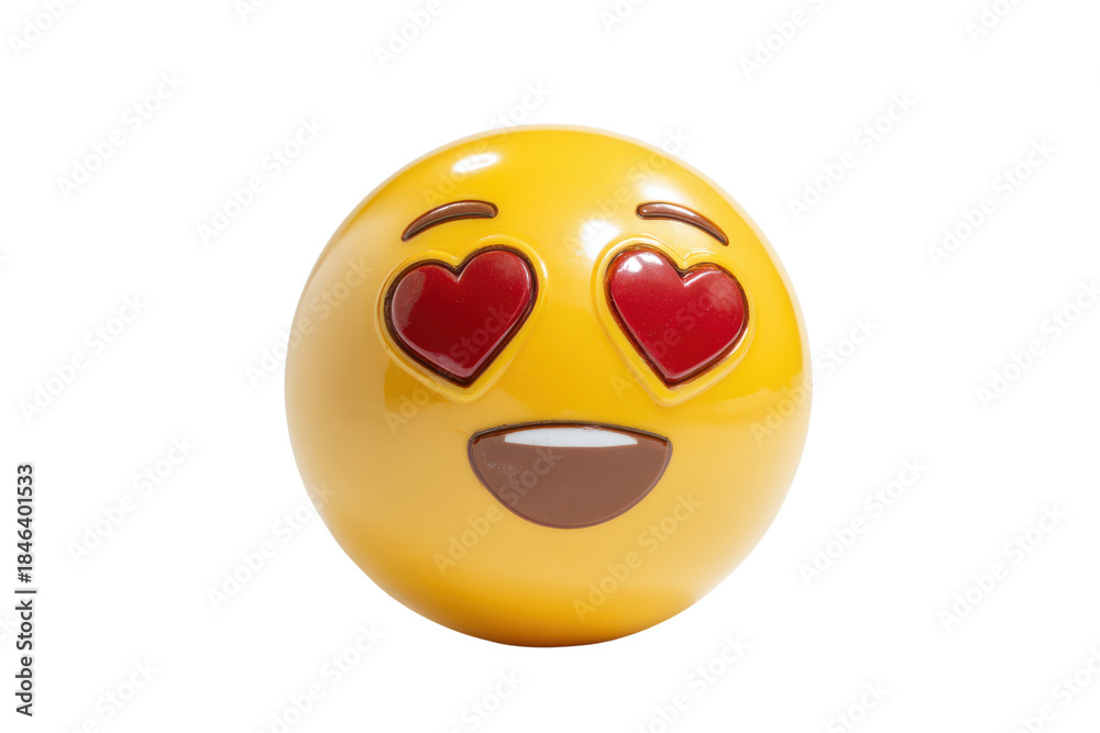 Fototapeta premium Yellow emoji face with red heart eyes and open mouth on black background image 2
