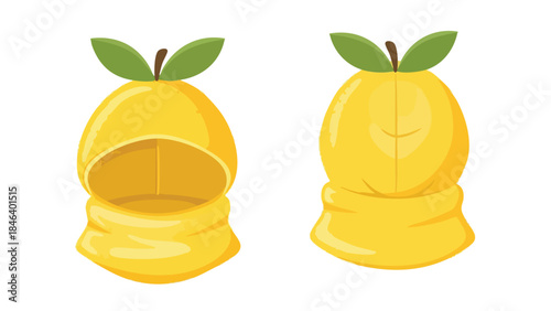 Stylized Lemon Character Headgear: Frontal and Rear Views for Whimsical Designs