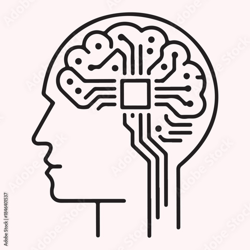 Human brain with neural circuitry isolated on white background, Vector