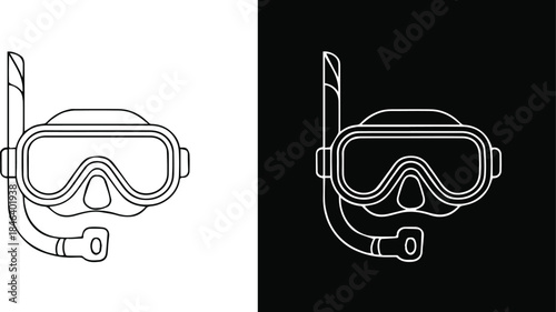 snorkel mask and snorkel line icon mirrored black white vector