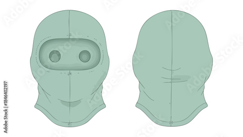 Balaclava Helmet Design Mockup Template Vector Illustration Demonstrating Front and Rear Views on a White Background