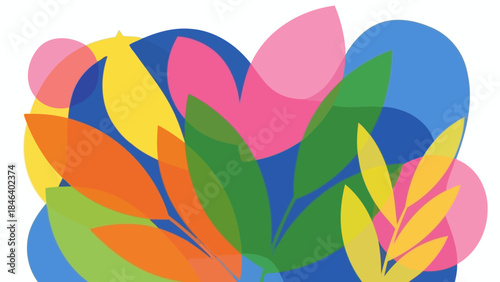 Vibrant Abstract Floral and Leaf Shapes Overlapping in Bold Colors