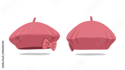 Illustrative pink beret with charming bow detail, emphasizing french fashion flair and playful stylistic expression for headwear accessories