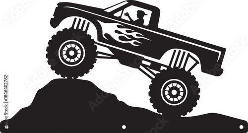 truck monstertruck climbing rocks silhouette vector emblem