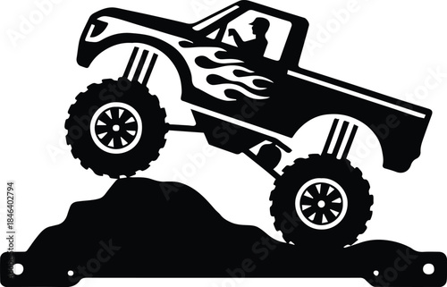 truck silhouette off road vehicle climbing rocky terrain vector