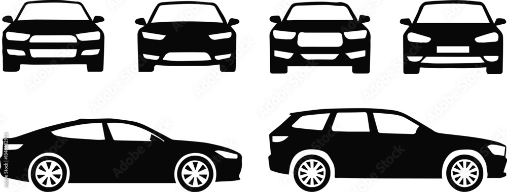 Obraz premium car front and side silhouettes vector set for design use