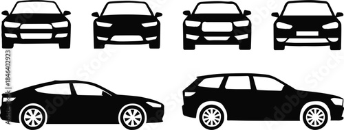 car front and side silhouettes vector set for design use