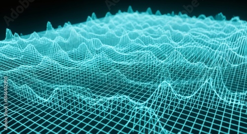 Abstract Digital Waveform Grid Glowing In Cyan Color
