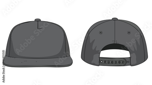 Modern gray snapback cap illustration showcasing front and back views for design and style versatility