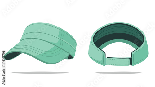 Stylish Mint Green Visor Hat Depiction: Front and Back Views Showcasing Contemporary Headwear Design Elements