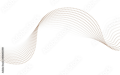 Abstract Brown Wave Pattern Of Dots And Lines Forming Graceful Curves Across White Background.
